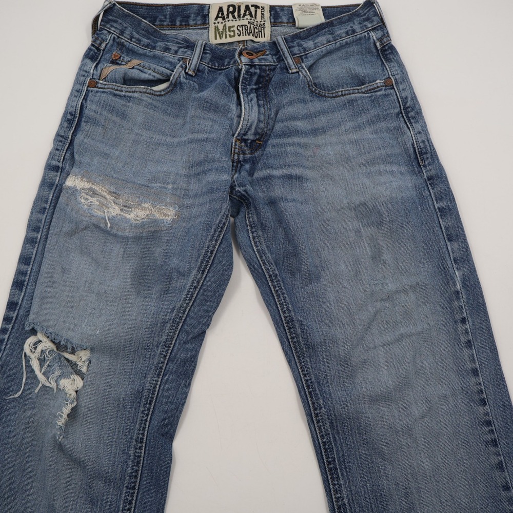 Ariat M5 Slim Straight Jeans Mens 30x32 Blue Distressed Medium Wash Denim